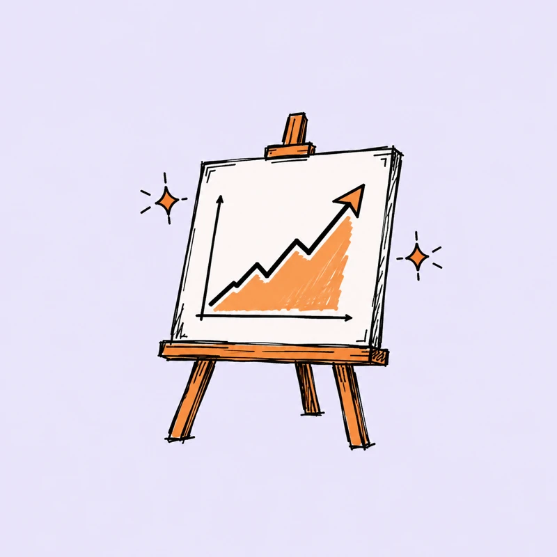 A sketched easel with a rising orange sales chart