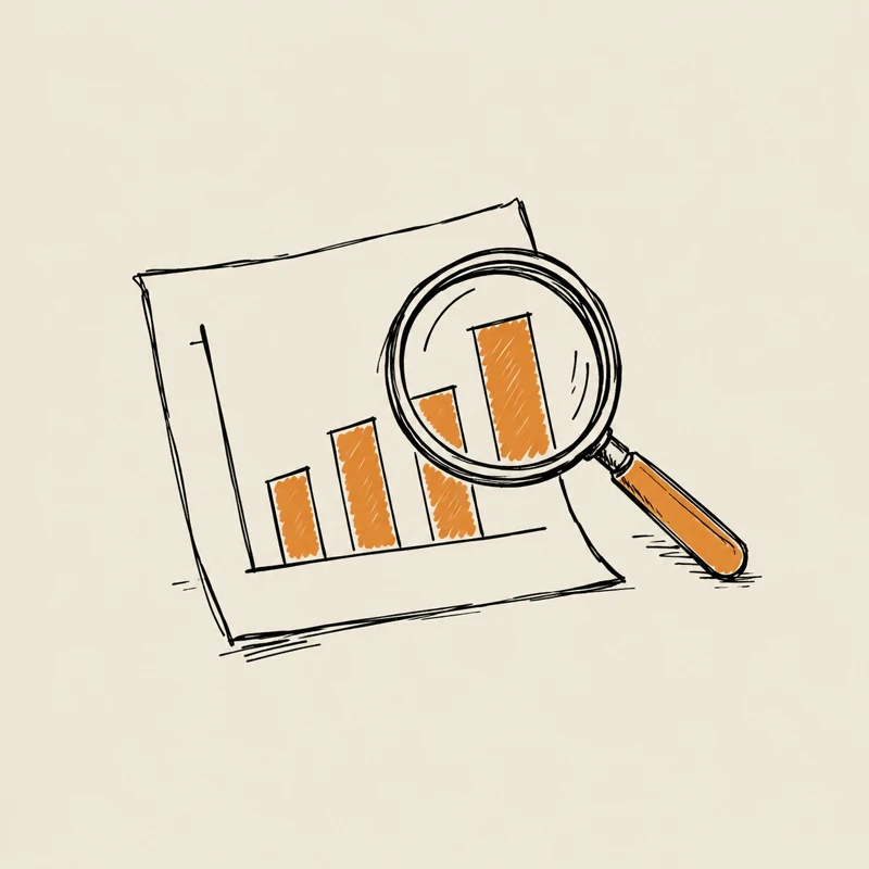 A magnifying glass over a bar chart report