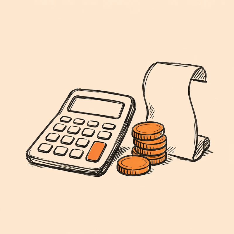 A calculator, a stack of coins and a long receipt